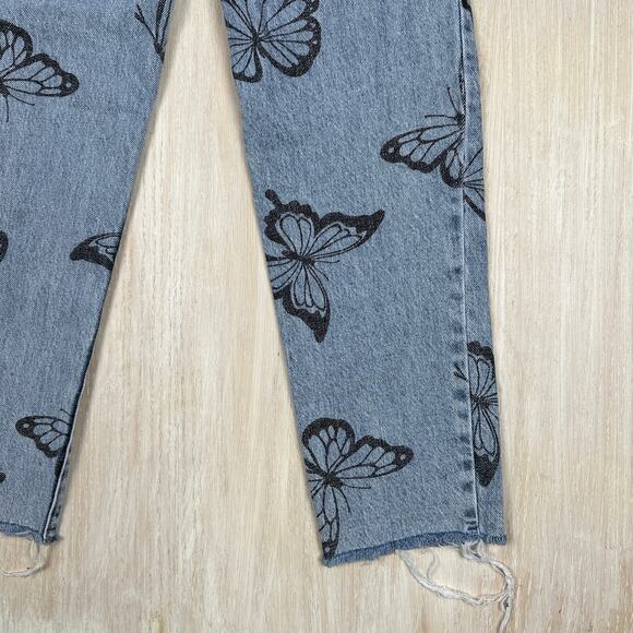 Pacsun Butterfly Stamped High Rise Frayed Hem Straight Casual Denim Jeans 23 - Picture 12 of 16